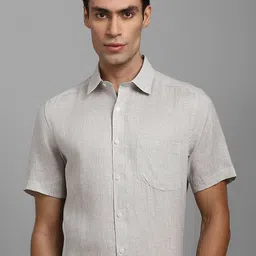 Louis Philippe Textured Spread Collar Formal Linen Shirt-image-56