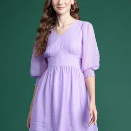 Mast & Harbour WomenPuff Sleeve Georgette A-Line Dress-picture-57