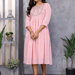 Rangita Embroidered Pure Cotton Calf-Length Ethnic Dress-image-76