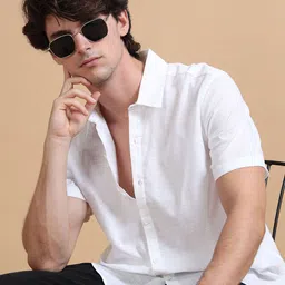 StitchX Men's Half Sleeve Cotton-Linen Solid Shirt-image-56