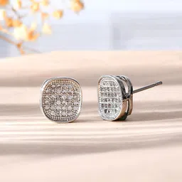 Voylla Rhodium-Plated American Diamond Studded Contemporary Studs Earrings-image-3