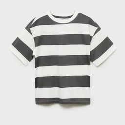 Mango Kids Boys Striped Drop-Shoulder Sleeves Pure Cotton T-shirt-image-87