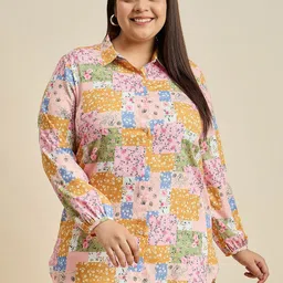 Sztori Women Plus Size Relaxed Spread Collar Floral Printed Relaxed Fit Casual Shirt-image-66