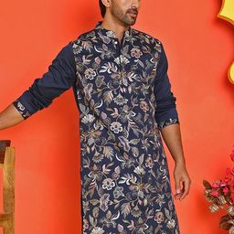 Jompers Men Floral Embroidered Thread Work Floral Kurta-10