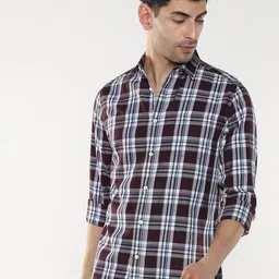 R&B Men Spread Collar Tartan Checked Cotton Casual Shirt-picture-1