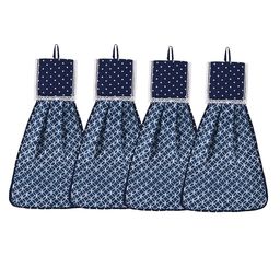 Kuber Industries Blue 4 Pcs Printed Microfiber Wash Basin Napkin Towel With Hanging Loops-58