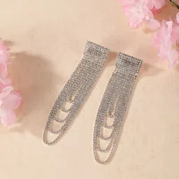 KPOP Silver-Plated Contemporary Rhinestone Studded Drop Earrings-image-35