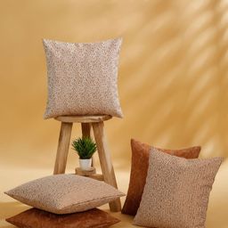 ROSARA HOME Rust Brown & Pink 5 Pieces Abstract Printed Square Cushion Covers-25