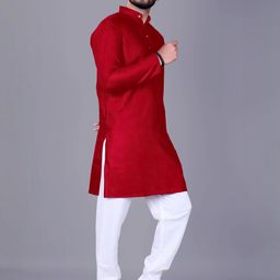bh fab Men Solid, Colorblock, Self Design Straight Kurta (Red) image 2