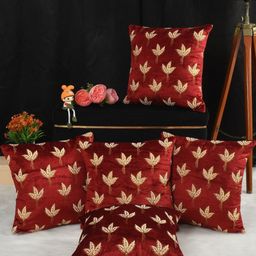 RADECOR Red & Gold-Toned Set of 5 Floral Square Cushion Covers-image-70