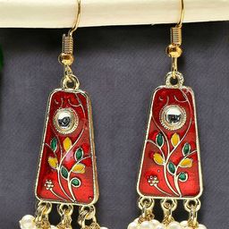 Anouk Meenakari Gold-Plated Kundan Studded and Pearls Beads Contemporary Drop Earring-54