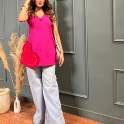 LABEL ADITI HUNDIA V-Neck Abstract Printed Pure Cotton Kurti-picture-18