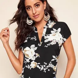 Stylecast X Slyck Floral Print Mandarin Collar High-Low Top-picture-14
