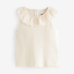 NEXT Girls Ribbed Schiffli Pure Cotton Top with Lettuce Hem-image-43