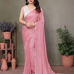ROOP SUNDARI SAREES Striped Pom Pom Work Saree-2