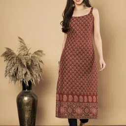 Vbuyz Women Floral Printed Round-Neck Straight Cotton Kurta-image-19