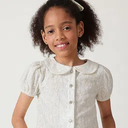 One Friday Peter Pan Collar Puff Sleeve Cotton Lace Top-image-37