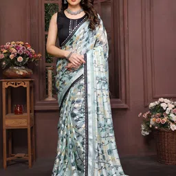 KALINI Floral Sequinned Satin Saree-38