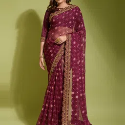 Panzora Women Floral Embroidered Sequinned Saree-17