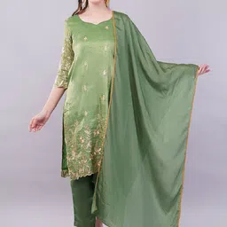 Mishy Floral Embroidered Sequinned Sweetheart Neck Kurta With Trousers & Dupatta-picture-9
