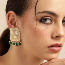 Anouk Gold-Plated Artificial Stones Studded Square Drop Earrings-41