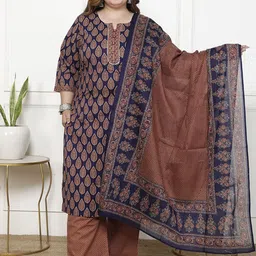 KALINI Floral Printed Pure Cotton Straight Kurta With Trouser And Dupatta-35