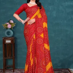 KANOODA Bandhani Printed Pure Georgette Saree With Blouse Piece-picture-47