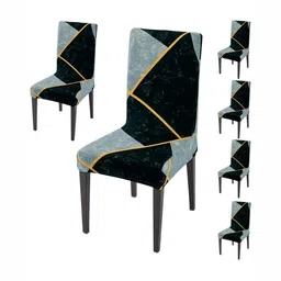 HOKIPO 6Pcs Grey & Black Stretchable Chair Covers-image-6