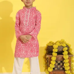 Cutiekins Boys Ethnic Motifs Printed Band Collar Kurta With Pyjamas-7