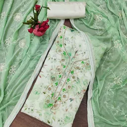 SHADOW & SAINING Floral Printed Beads And Stones Semi-Stitched Dress Material-image-63