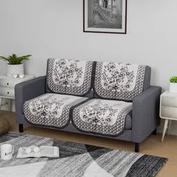 Aura Grey & White Printed Cotton 4 Piece Sofa Cover-28