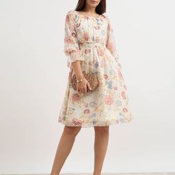 SALT ATTIRE Women Floral Printed Puff Sleeve Georgette Fit & Flare Dress-image-14