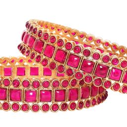 Rubans Set Of 2 Gold-Plated Red Crystals Studded Bangles image 5