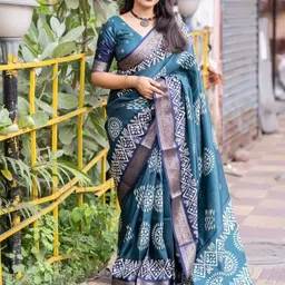 J 6 DESIGNER Women Woven Design Batik Zari Saree-image-99
