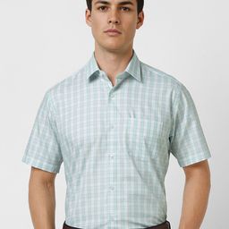 Van Heusen Men Slim Fit Spread Collar Gingham Checked Cotton Formal Shirt-image-95
