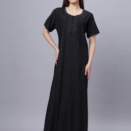 QUIRA Women Round Neck Printed Maxi Nightdress-image-18