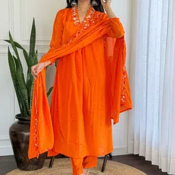 KALINI Women Ethnic Motifs Embroidered Regular Kurta with Trousers & With Dupatta-picture-18