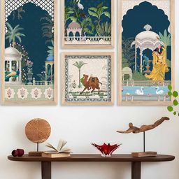 WALLLANE Traditional 4 Piece Wood Abstract Wall Paintings-34