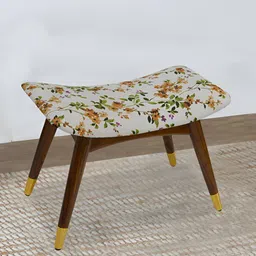 GLOBALLY INDIAN White & Brown Printed Wood Stool With Velvet Cushioned Seat-32
