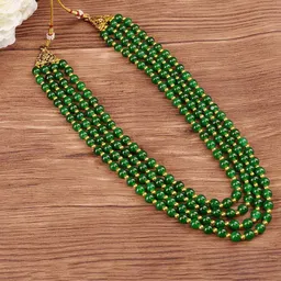 JIYANSHI FASHION Gold-Plated Stone-Studded & Beaded Layered Necklace With Brooch-picture-13