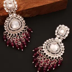 Brado Jewellery Silver-Plated Stones Studded & Beaded Contemporary Antique Drop Earrings-picture-55