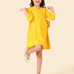 Fabindia Girls Cotton Hand Block Printed Wrap Dress-picture-25