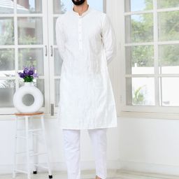 See Designs Geometric Embroidered Thread Work Mandarin Collar Straight Kurta-image-95