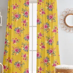 Lushomes Yellow & Pink 2 Pieces Floral Window Curtain-31