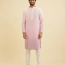 Manyavar Men Geometric Embroidered Sequinned Mandarin Collar Straight Kurta With Pyjamas-picture-19