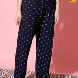FIT N FAME Women Navy Blue & Yellow Pack of 2 Printed Cotton Lounge Pants Pyjama-picture-22