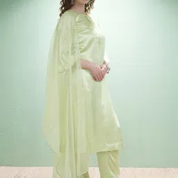 Vishudh Women Embroidered Regular Kurta with Trousers & With Dupatta image 5