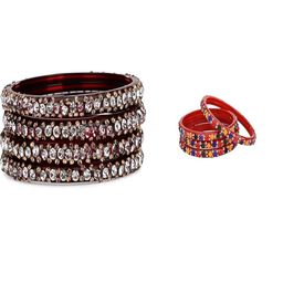 SOMIL Set Of 8 Multi Alloy Artificial Stones and Beads Antique Bangles-image-24