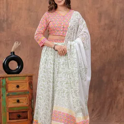 PARTHVI Printed Block Print Ready to Wear Lehenga & Blouse With Dupatta-0