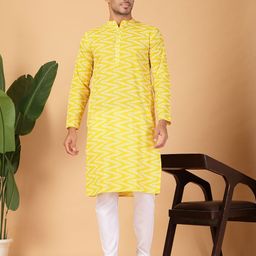 JAPER KURTI Men Chevron Printed Thread Work Kurta-picture-12